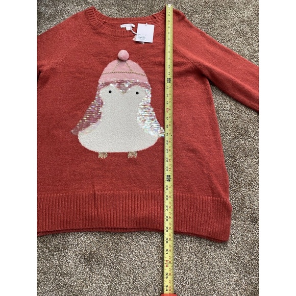 LC LAUREN CONRAD Burnt Red Sequin Penguin Holiday Sweater X-Large NEW - Picture 7 of 11